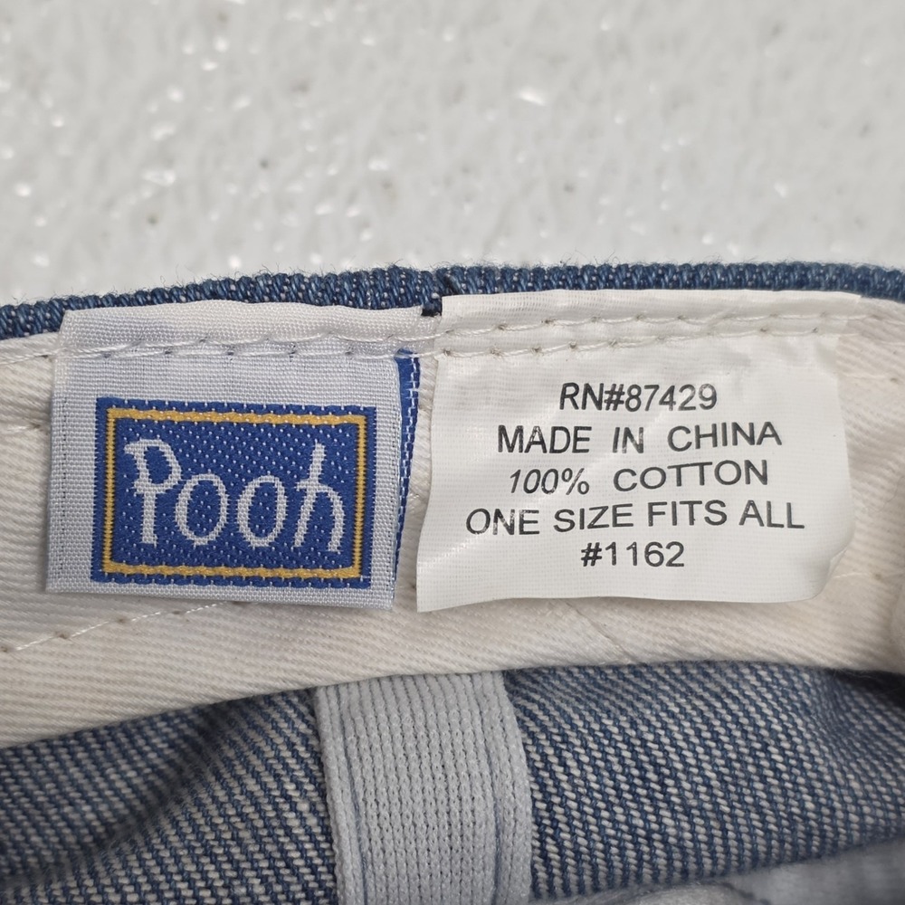 Vintage Disney Embroidered Winnie The Pooh Hat Elastic Band Blue Plaid Denim - Picture 12 of 13
